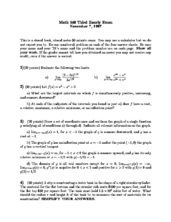 Sample Exams, Math 140