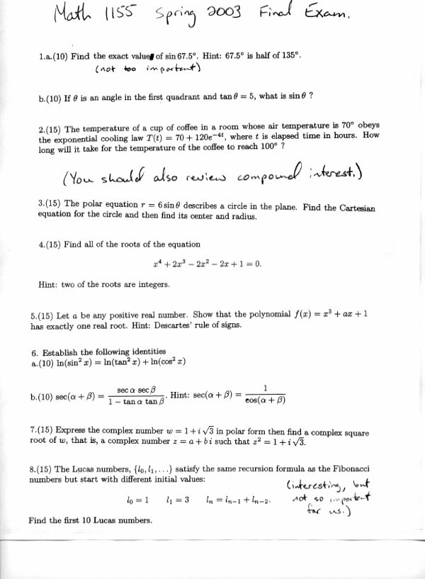 Math 1155 Intensive PreCalculus (Spring 2005)