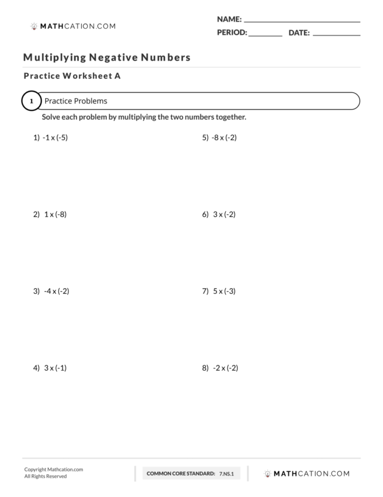 Multiplying Negative Numbers Worksheet, Rules, And Examples