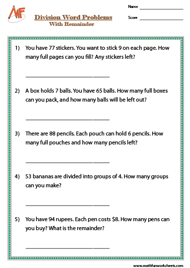 Division Word Problems Worksheets | Math Fun Worksheets