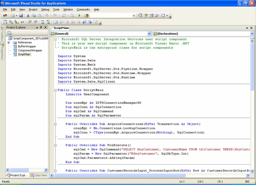 Using the SSIS transformation script component in an ETL