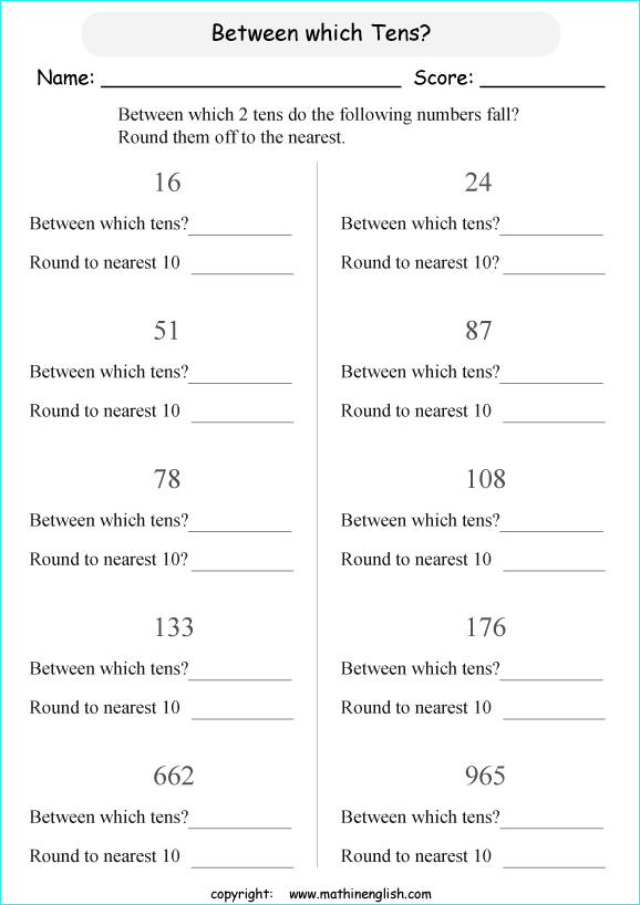 Printable primary math worksheet for math grades 1 to 6 based on the