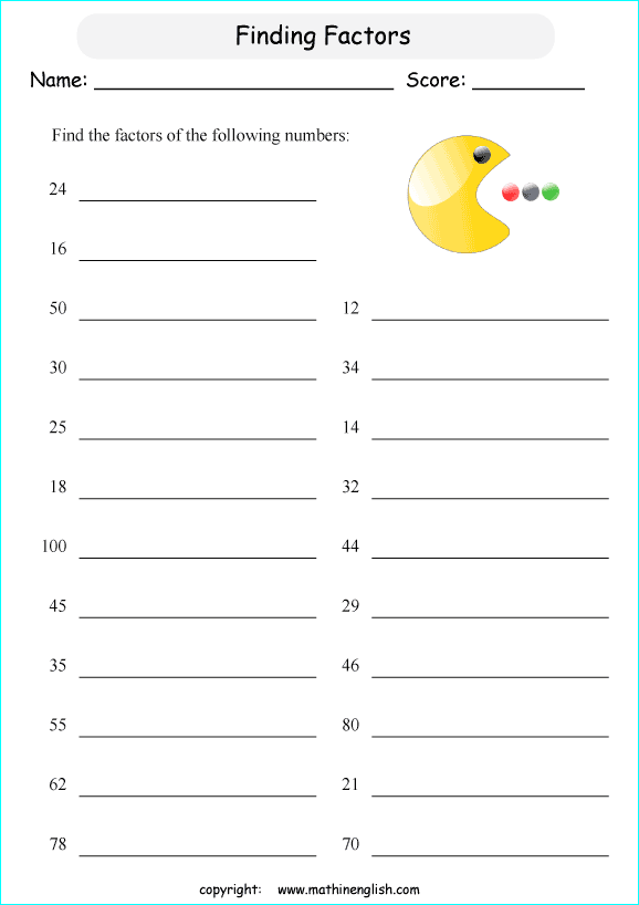 Find all factors of these numbers up to 100. Grade 4 or 5 math factor