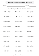 Math Worksheets With Integers And Negative Numbers For Primary Students.