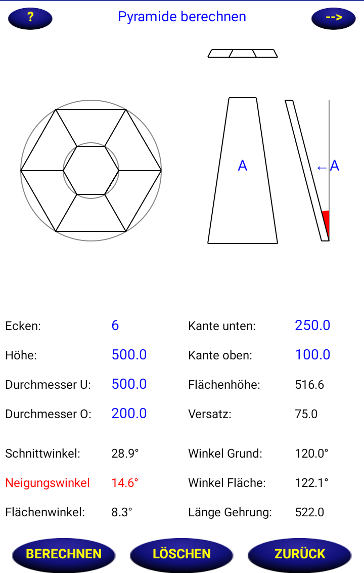 Die MathMaster App Pyramide Pyramidenstunpf berechnen