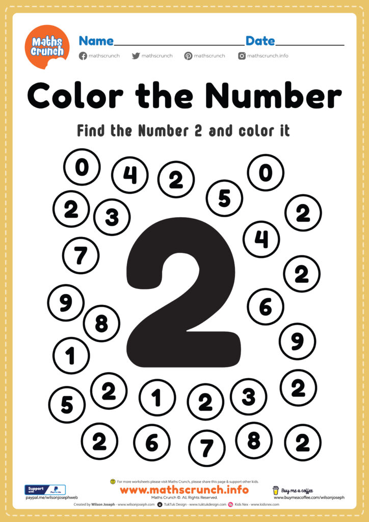 Math Worksheet, Number 2 Coloring Page Free Printable PDF