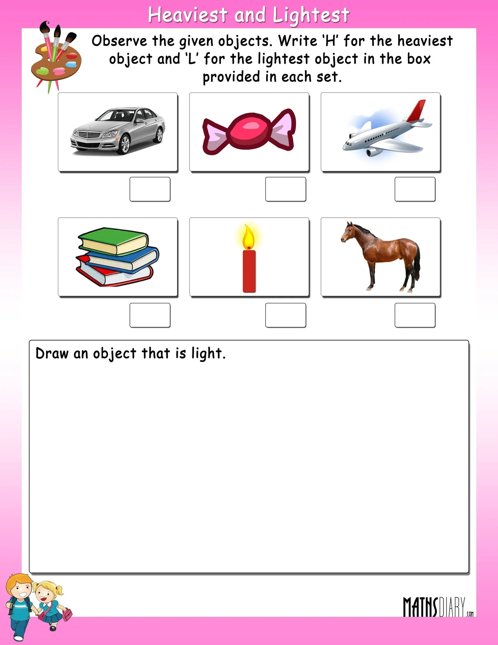 Heaviest and Lightest objects Math Worksheets