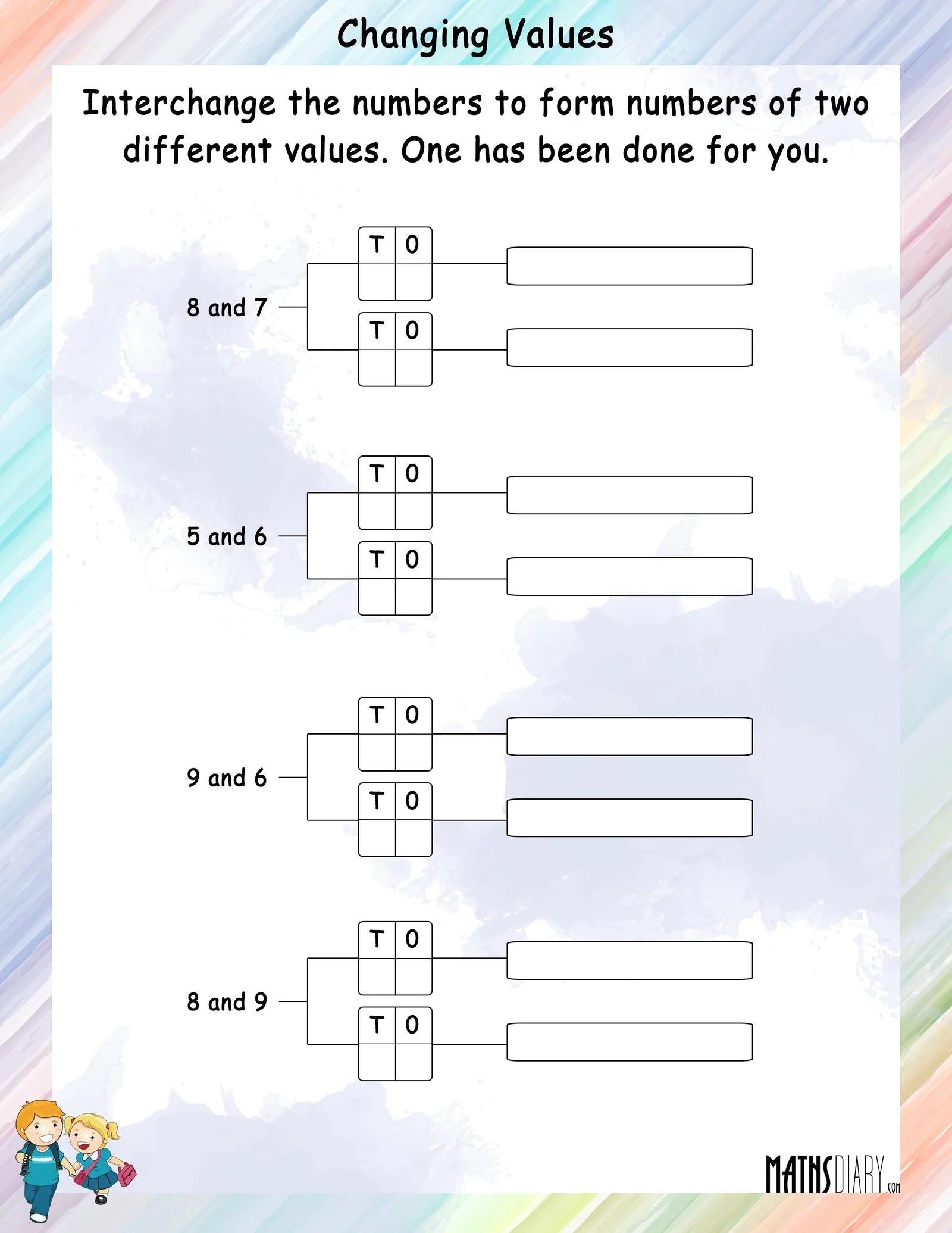 Interchange the numbers to Change Value Math Worksheets
