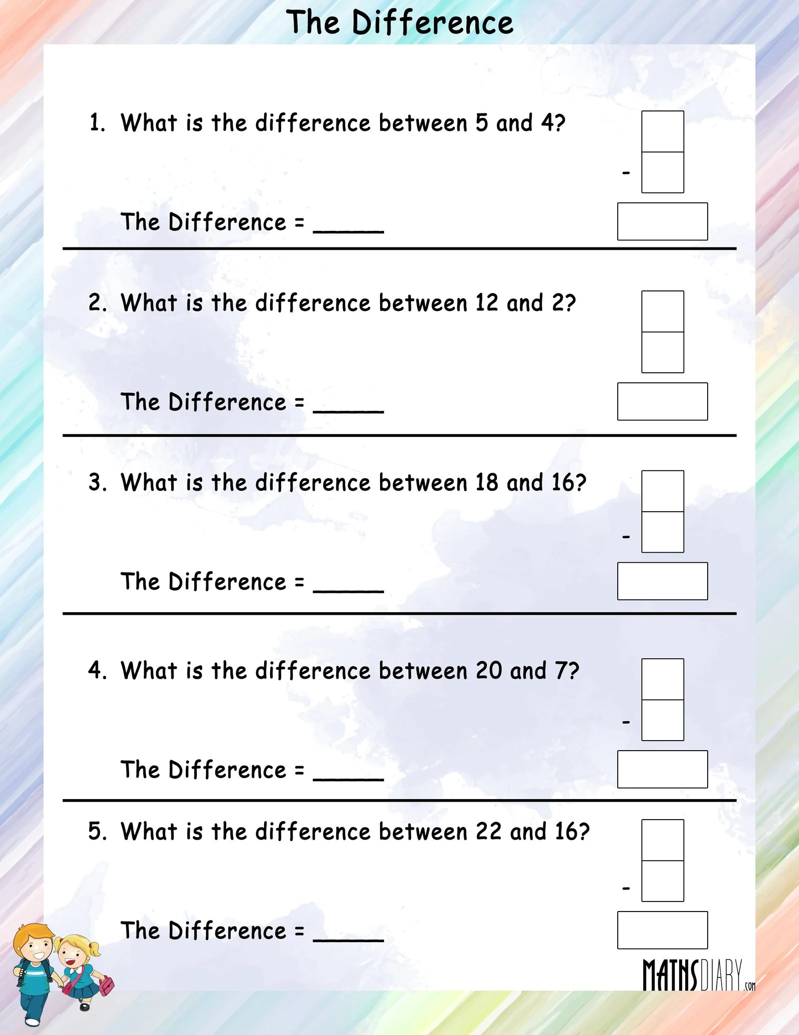 Find the difference - Math Worksheets - MathsDiary.com