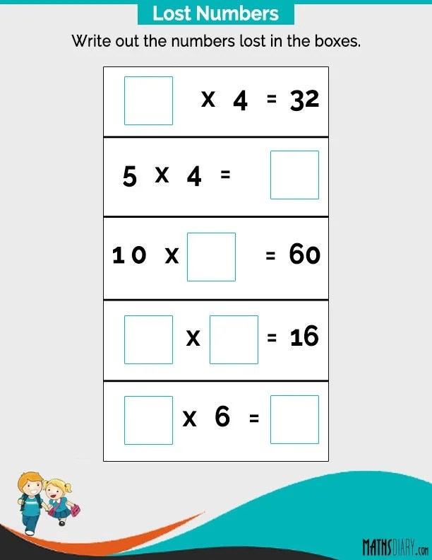 Write The Missing Numbers In Boxes Using Multiplication Tables. - Math Worksheets - Mathsdiary.com