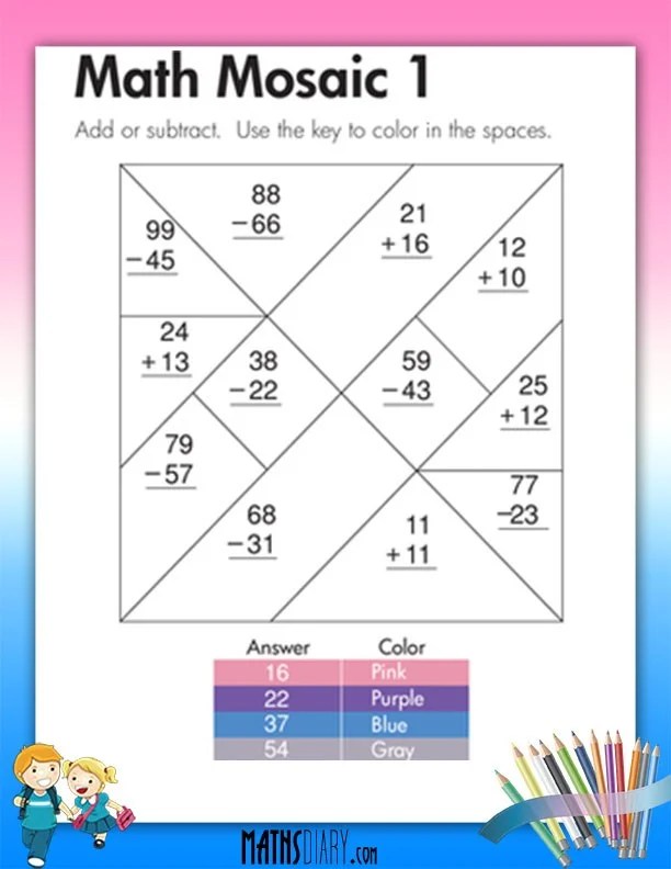 Addition and Subtraction Mosaic Grade 2 Math Worksheets Addition and Subtraction Mosaic Grade 2 Math Worksheets