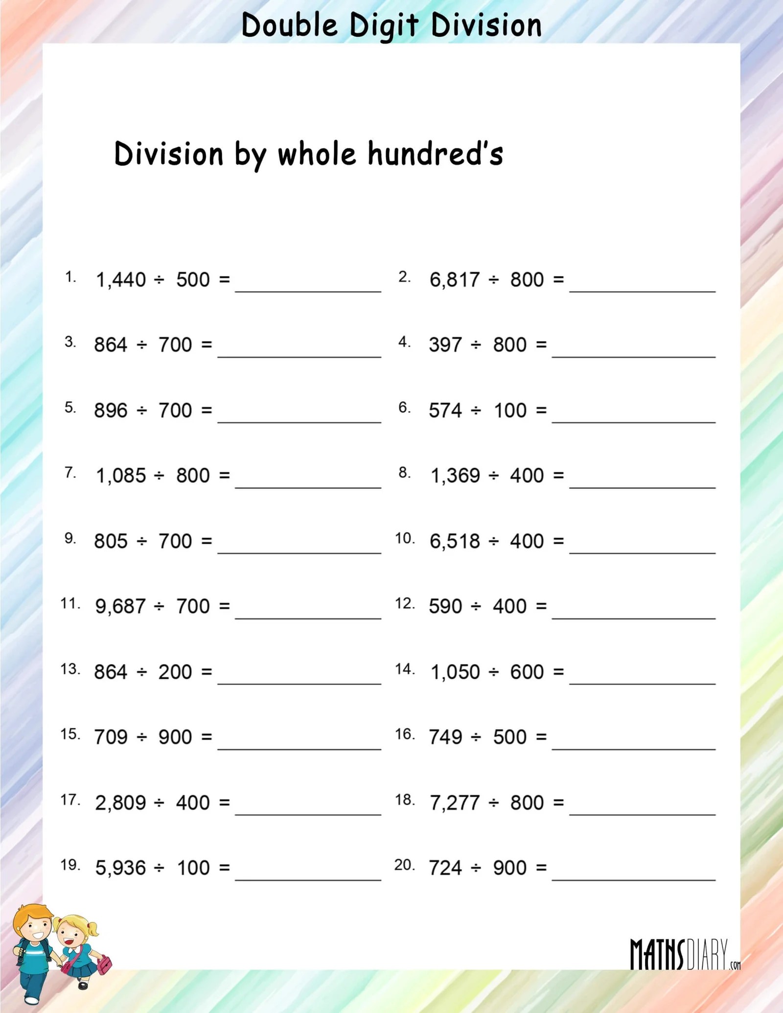 Division by 100’s Worksheets - Math Worksheets - MathsDiary.com