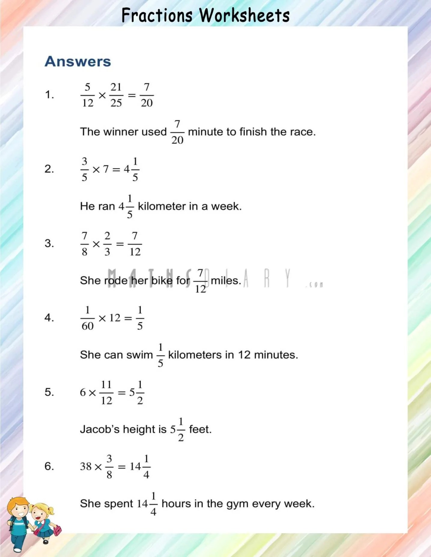 Multiplication of fractions in word problems - Math Worksheets
