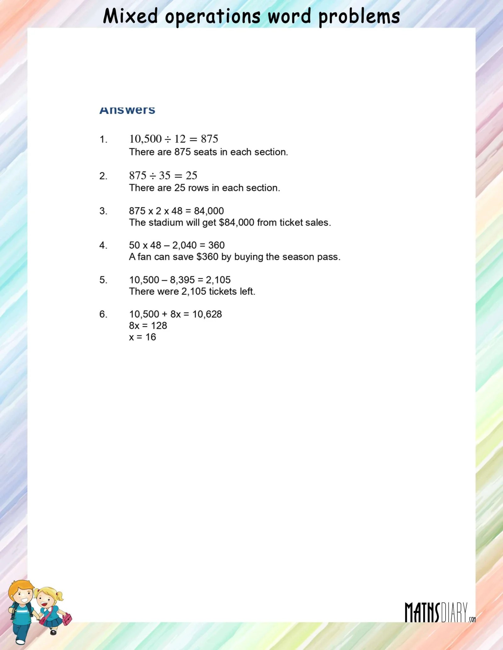 Mixed Operations Word Problems Worksheets - Math Worksheets