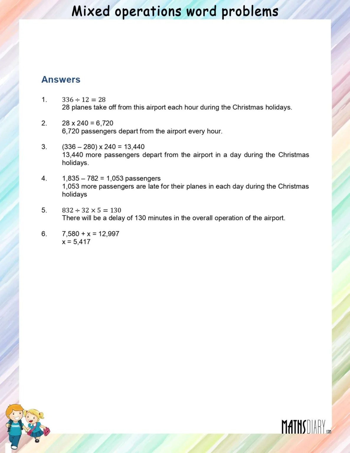 Mixed Operations Word Problems Worksheets - Math Worksheets