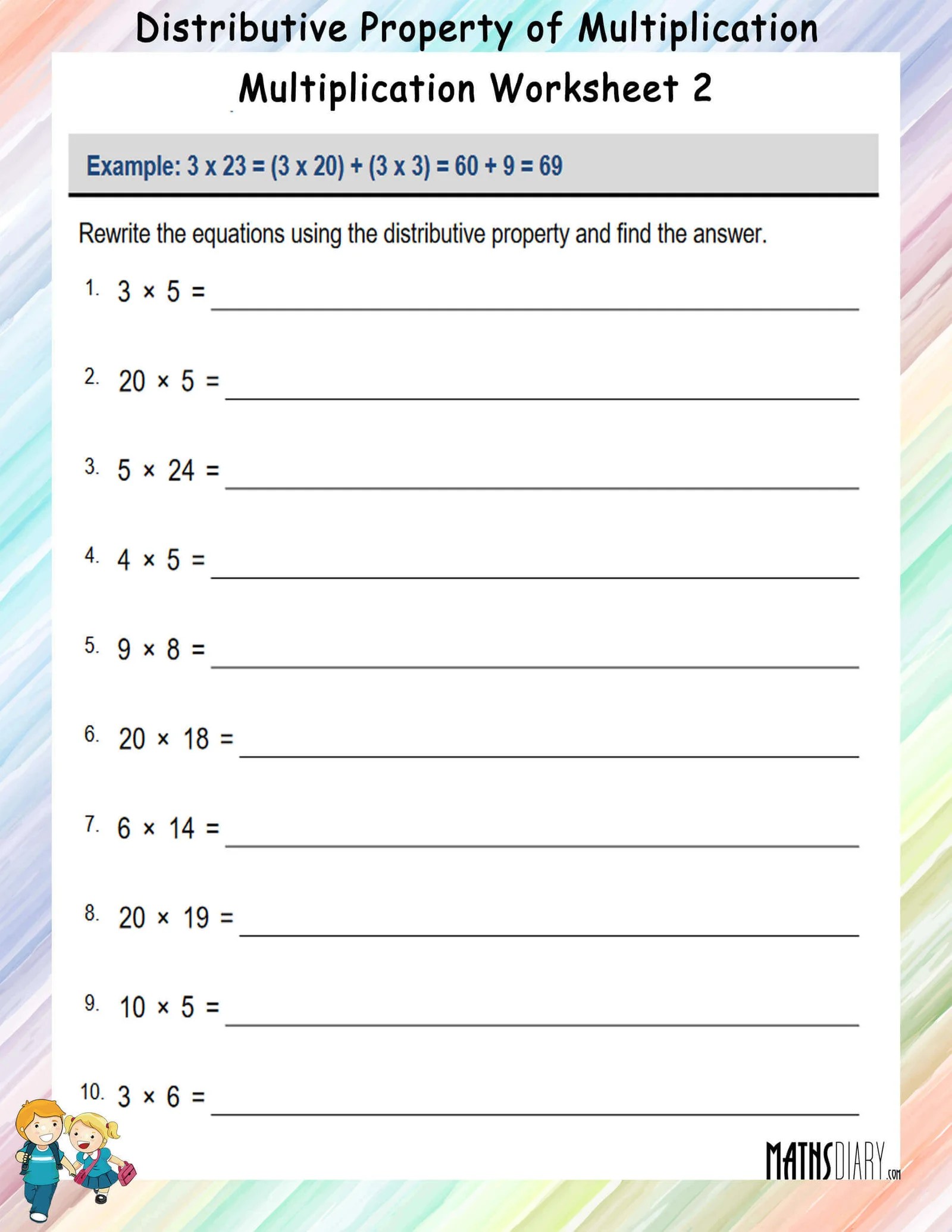 Multiplication using Distributive Property Worksheets - Math Worksheets
