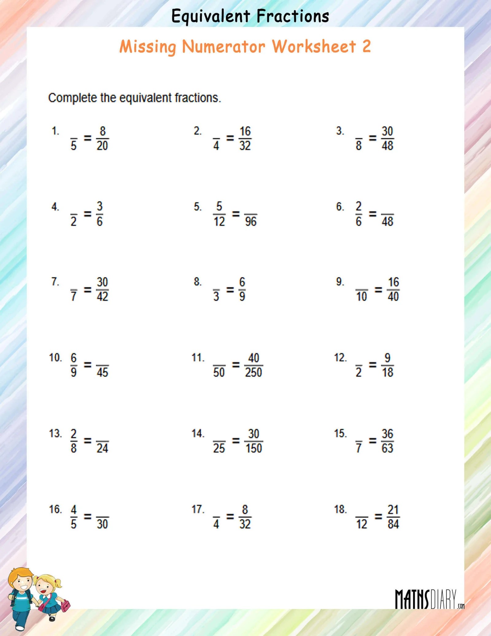 Find the missing numerator Worksheets - Math Worksheets - MathsDiary.com