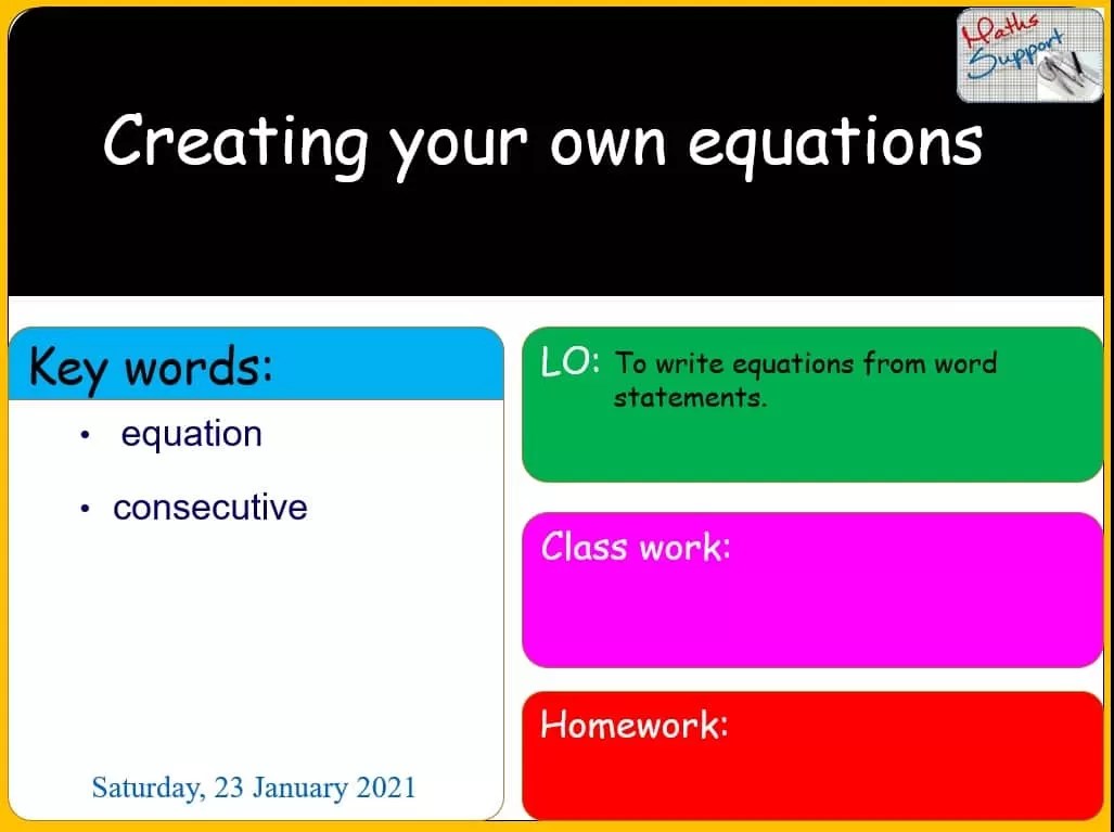 2.31 Creating equations from word problems Math Support