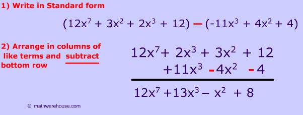 How To Add Polynomials and Subtract Polynomials. Examples, practice