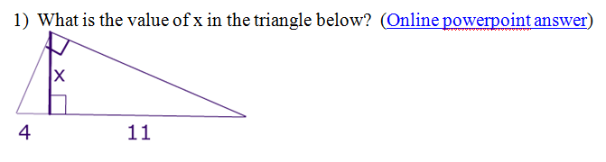 Right Similar Triangles Worksheet and Answer Key