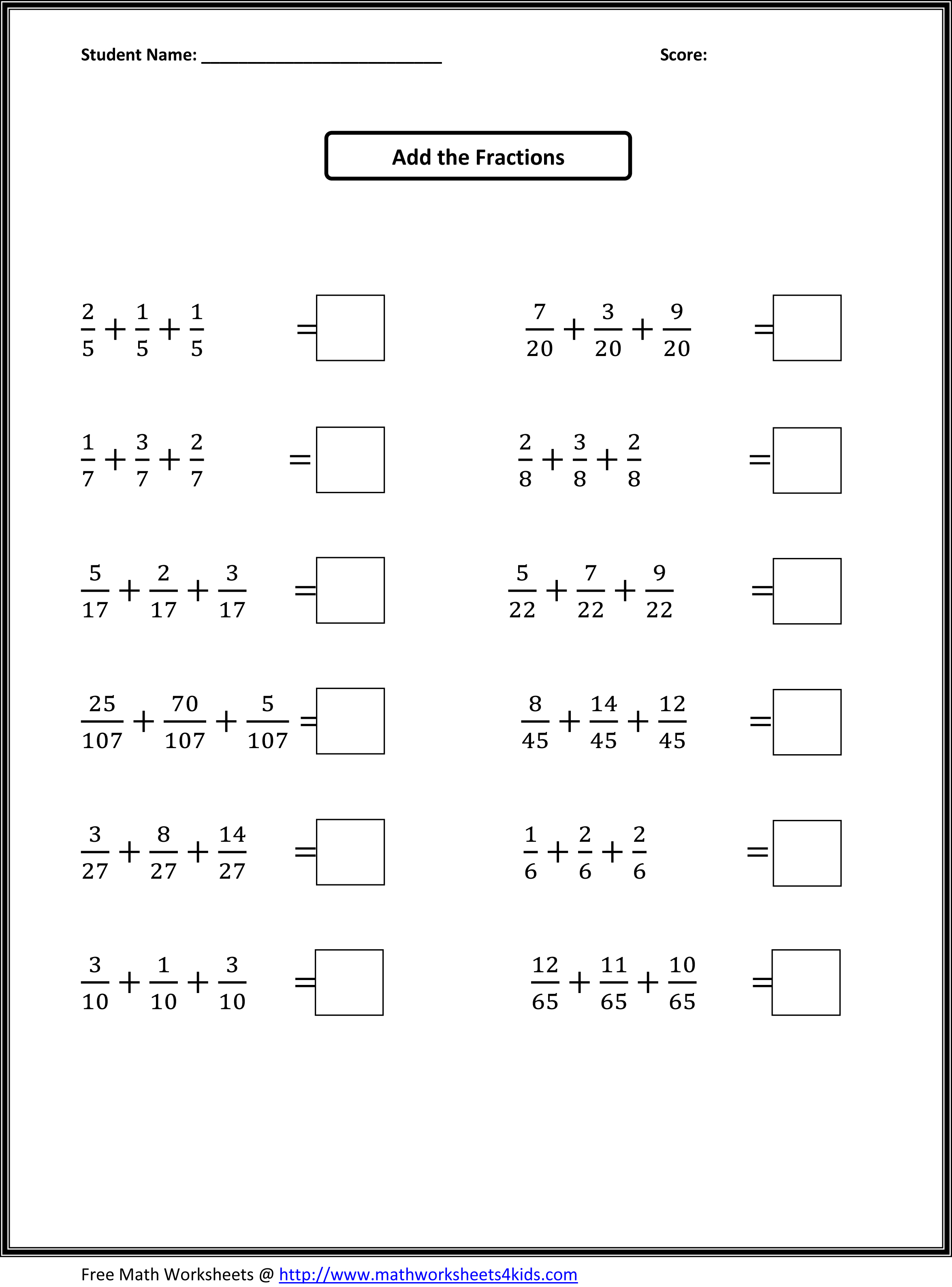 23 Sample Adding Fractions Worksheet Templates | Free PDF, Word