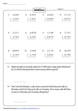 4-Digit Addition Worksheets