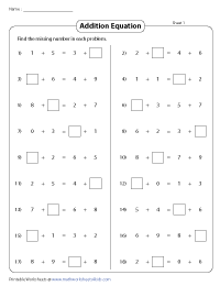 Addition with Sums up to 20 Worksheets