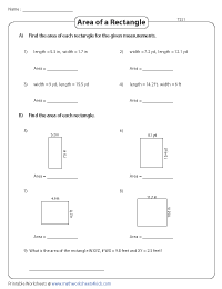 Area of Rectangles Worksheets