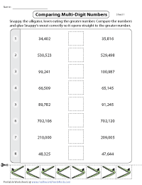 Comparing Multi-Digit Numbers Worksheets