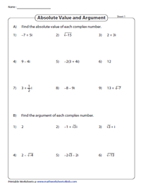 Complex Numbers Worksheets