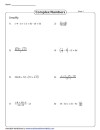 Complex Numbers Worksheets