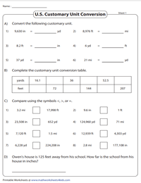 U.S. Customary Unit Conversion Worksheets