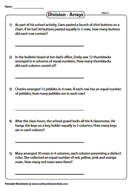Division Array Model Worksheets