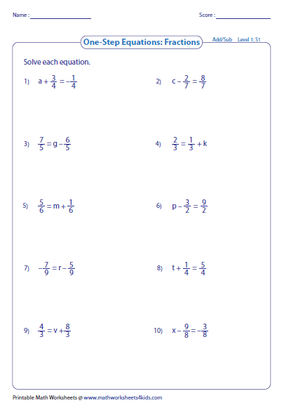 One Step Equation: Addition and Subtraction