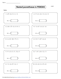 Evaluating Numerical Expressions with Parentheses Worksheets