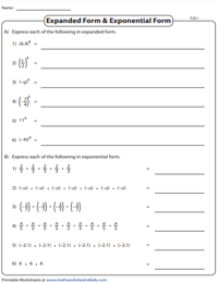 Exponents Worksheets