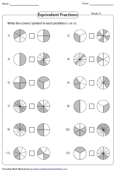 Equivalent Fraction Worksheets