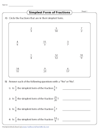 Simplifying Fractions Worksheets