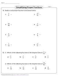 Simplifying Fractions Worksheets