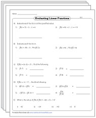 Evaluating Functions Worksheets