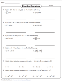 Operations with Functions Worksheets