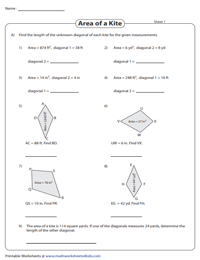 Area of Kites Worksheets