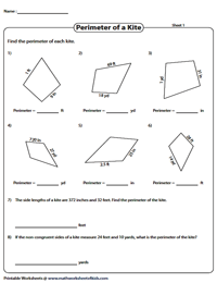 Perimeter of Kites Worksheets
