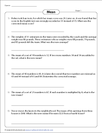 Mean Worksheets: Finding Average