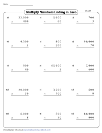 Multiplying Large Numbers Worksheets