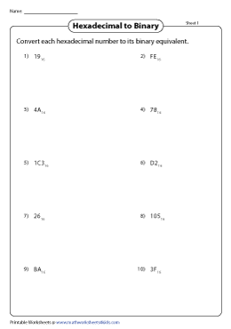 Binary and Hexadecimals Conversion Worksheets