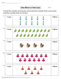 One More or One Less Worksheets