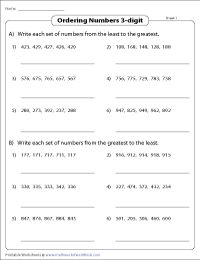Ordering Numbers Worksheets