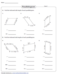 Parallelogram Worksheets