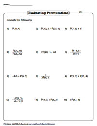 Permutation Worksheets